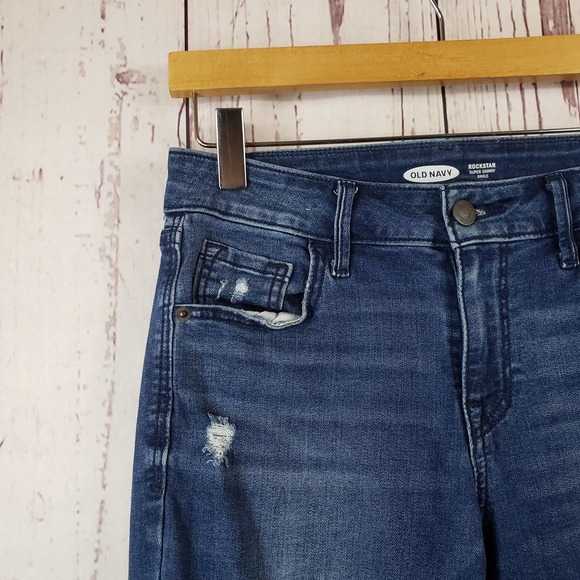 Old Navy Rockstar Skinny Jeans Womens Size 2 Distressed Denim Blue - Picture 3 of 9